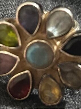 Sterling silver adjustable Multicolor Teardrop Flower Statement Ring